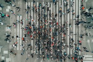 Crowd at intersection